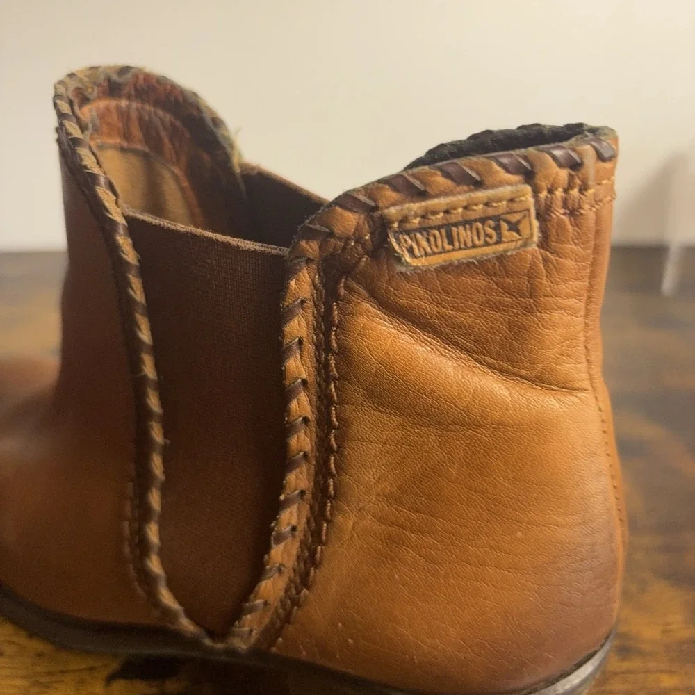 Pikolinos Leather Ankle Boots Womens 9-9.5‎ Brandy Handstitch Trim